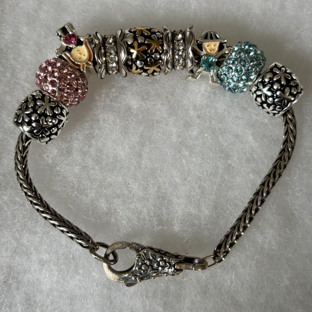 Rare Sterling 7.5" Trollbeads Bracelet and Lace Lock Clasp and Charms